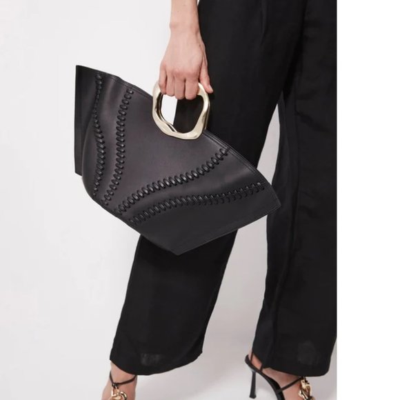 AJE Whipstitch Remi Black Large Leather Tote Gold Sculptural Handles PRICE DROP - Picture 10 of 10